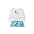 Girl's Knitted Crew Neck Pullover Print Skirt